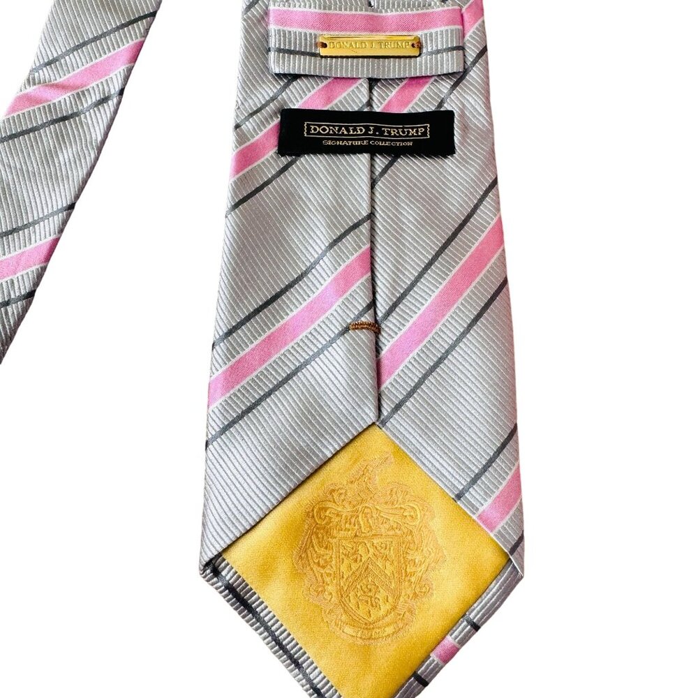 Donald J. Trump Maga Republican Signature Collection Silk Silver Pink Necktie